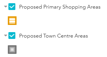 Town Centre Retail Areas key/legend