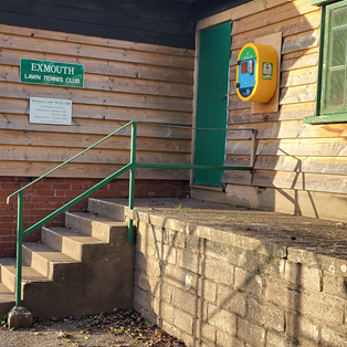 Exmouth Lawn tennis club defib location.